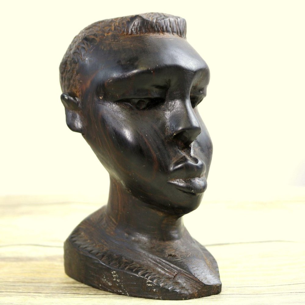 Folk Art Wood Carving Sculpture Carved Man Head